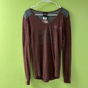 Harley-Davidson Maroon V-Neck Long Sleeve